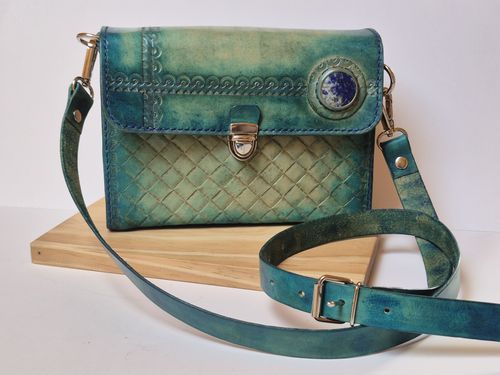 Kabelka kožená tyrkysová s Lapis Lazuli