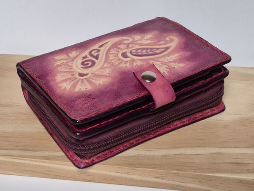 Peněžěnka kožená dámská fialovo-růžová